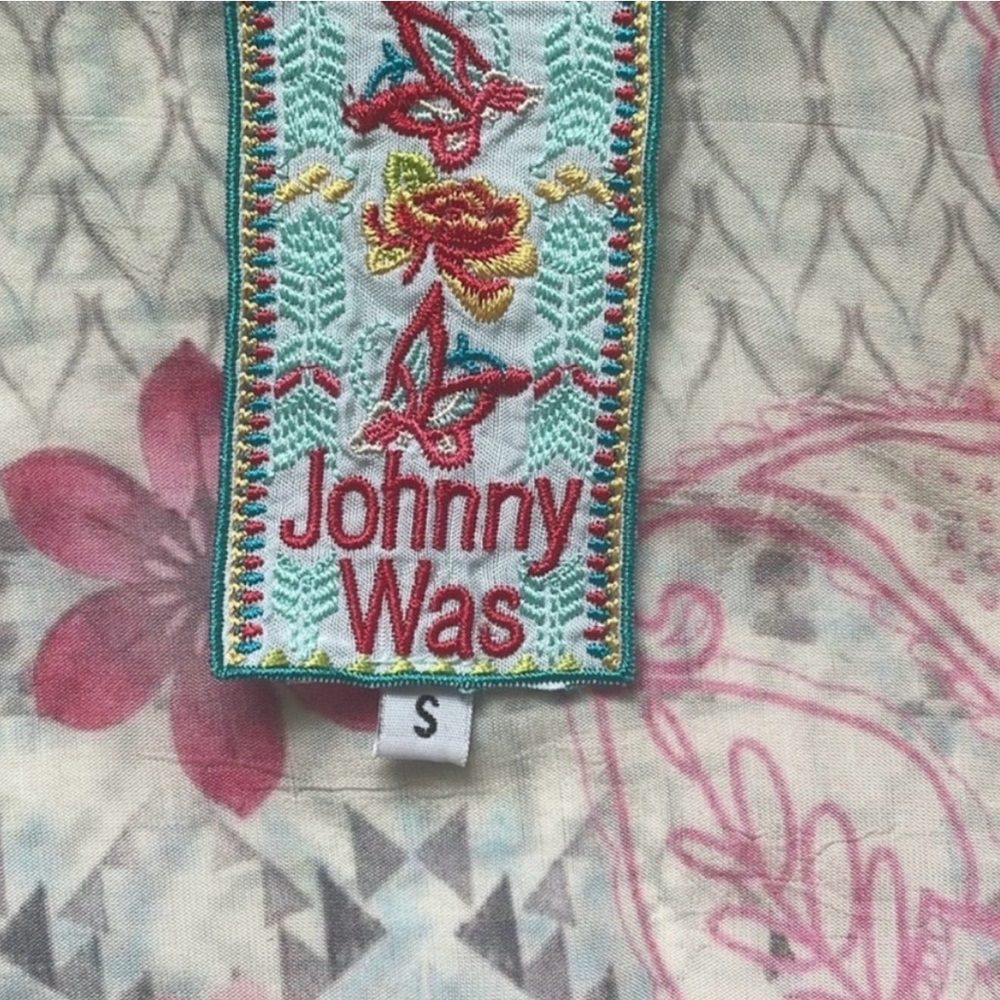 Johnny Was Multicolor Patchwork V-Neck Tee - image 3